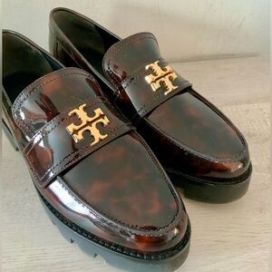 TORY BURCH EVERLY CHUNKY LUG SOLE LOAFTER TORTOISE PATENT LEATHER 9.5 WORN ONCE!